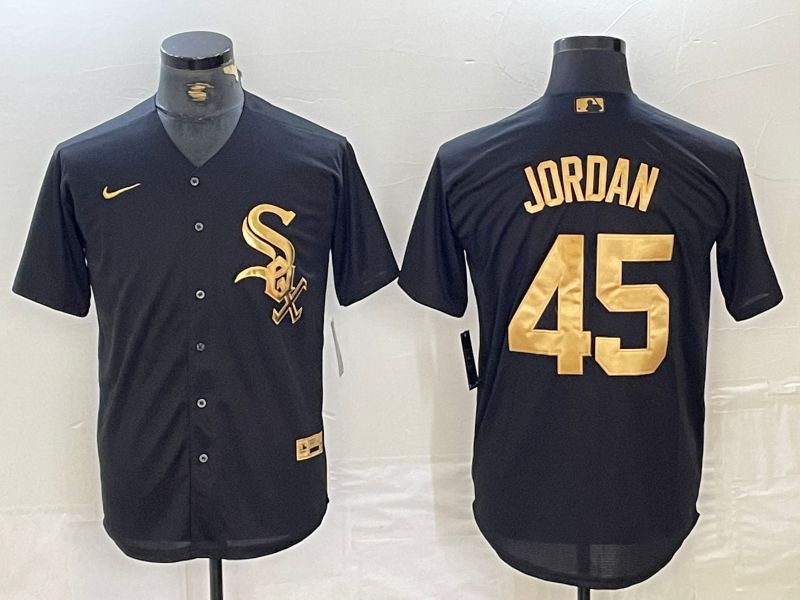 Men Chicago White Sox 45 Jordan Black gold #4 th generation Nike 2024 MLB Jersey style 1->boston red sox->MLB Jersey